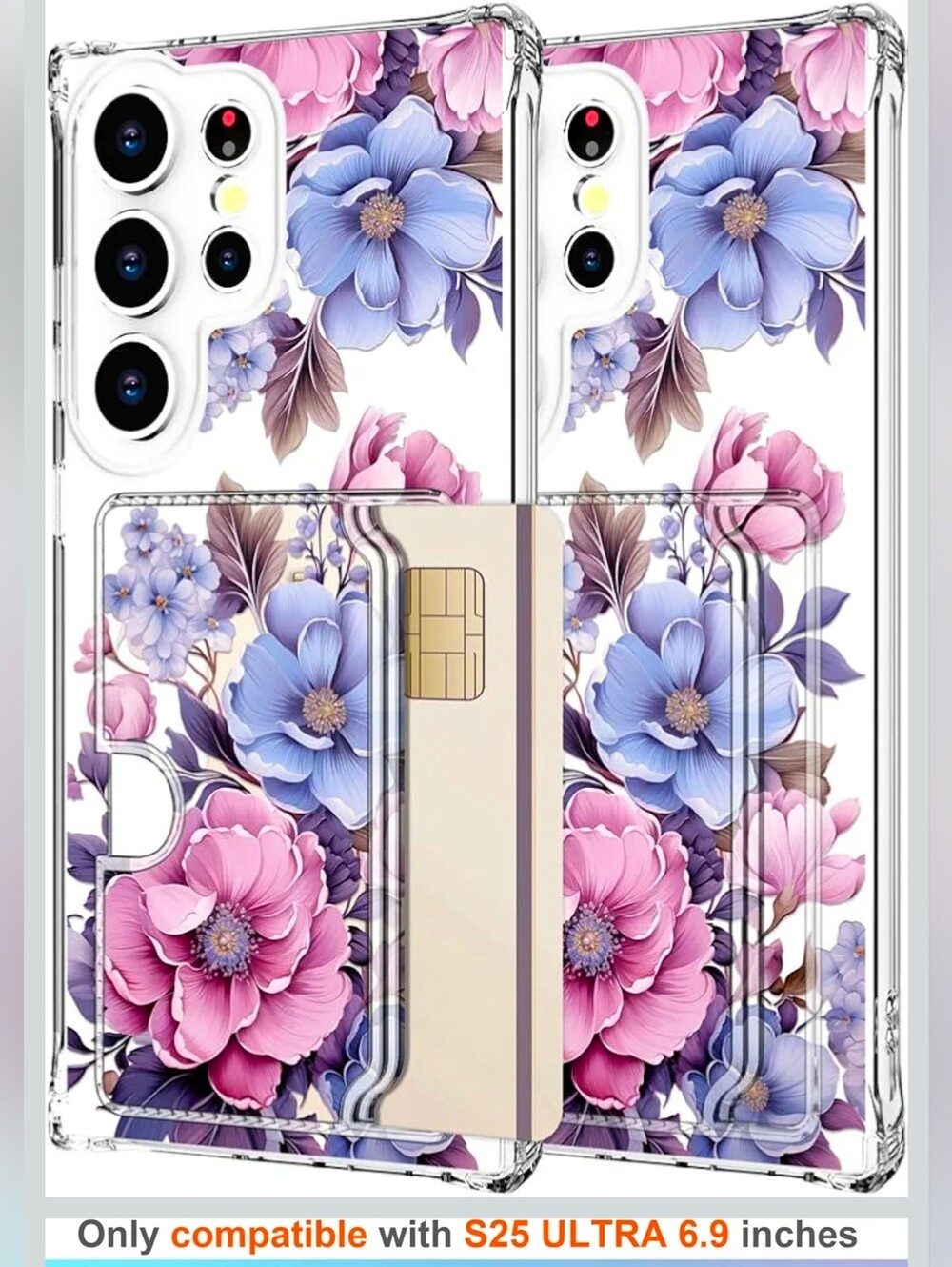 Phone Case Samsung S25 Ultra Clear Floral with Pink & Blue Flowers
